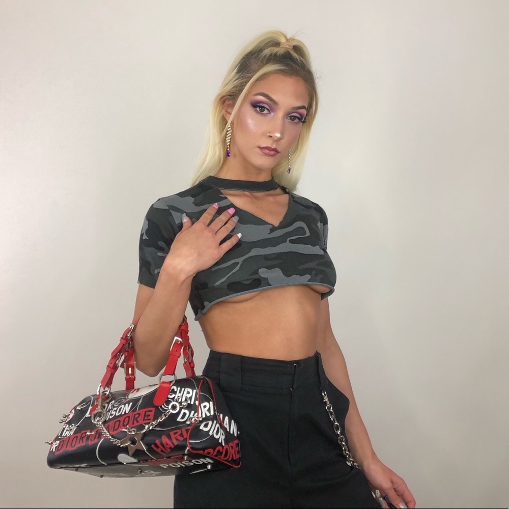 Black and white camo crop top